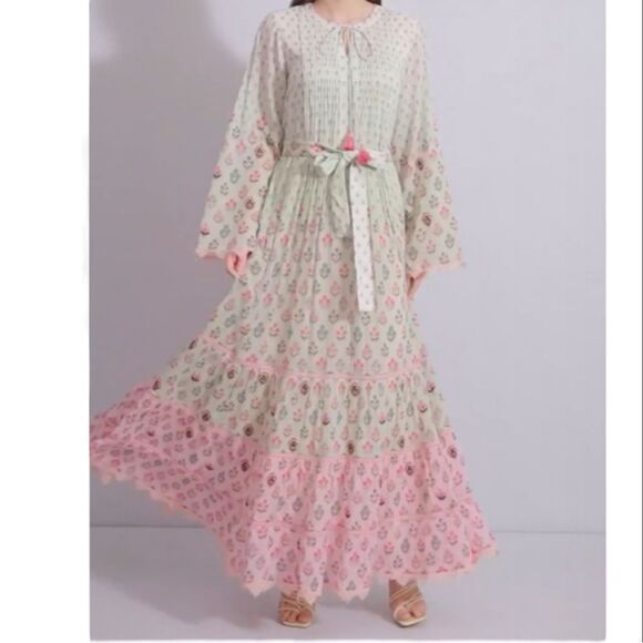 Hemant & Nandita Zehra Pale Mint Ramadan Style Long Dress, Size XS - Picture 2 of 16